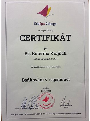 Certifikát – Baňkování v regeneraci, EduSpa College