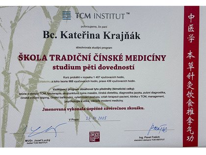 Certifikát – Tradiční čínská medicína, TCM Institut